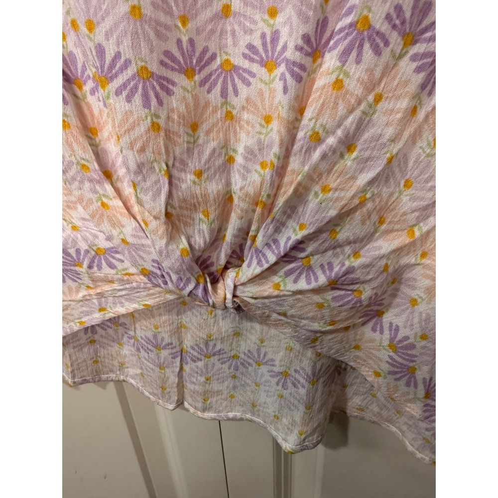 Pink Rose Womens Floral Daisy Twist Front Short Sleeve Blouse Purple Peach Small - Picture 3 of 4